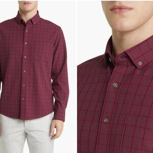 Mizzen+Main City Trim Fit Stretch Flannel Button-Down Shirt Burgundy Plaid XL